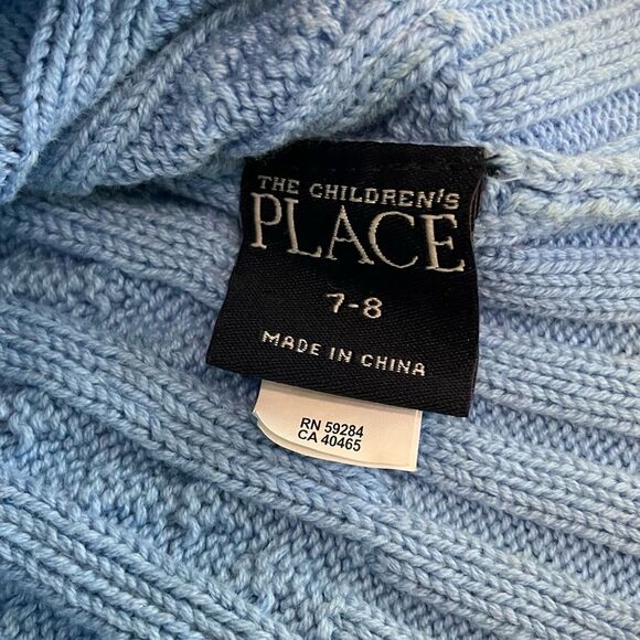 Children’s Place Cotton Cable Knit Winter Hat Blue Sequins Pom Girls Size 7-8 - Picture 7 of 10